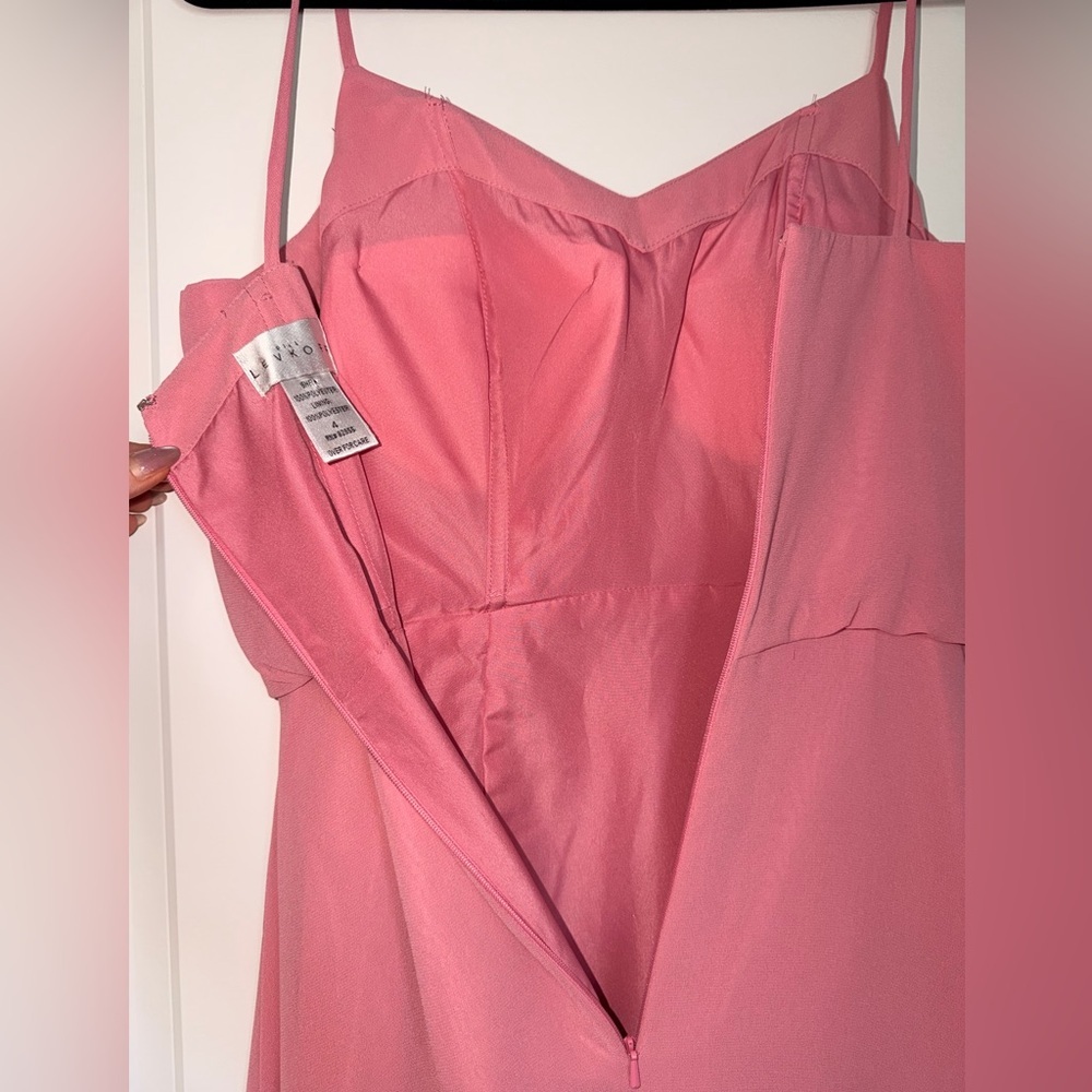 Bill Levkoff Chiffon V-Neck Spaghetti Strap Maxi Bridesmaid Dress - Dusty Rose - Picture 9 of 10